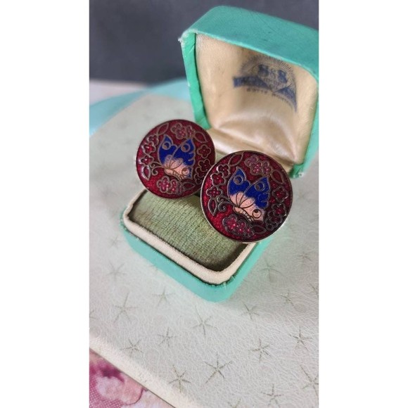 Cloisonne Butterfly Clip-on Earrings - Picture 1 of 10